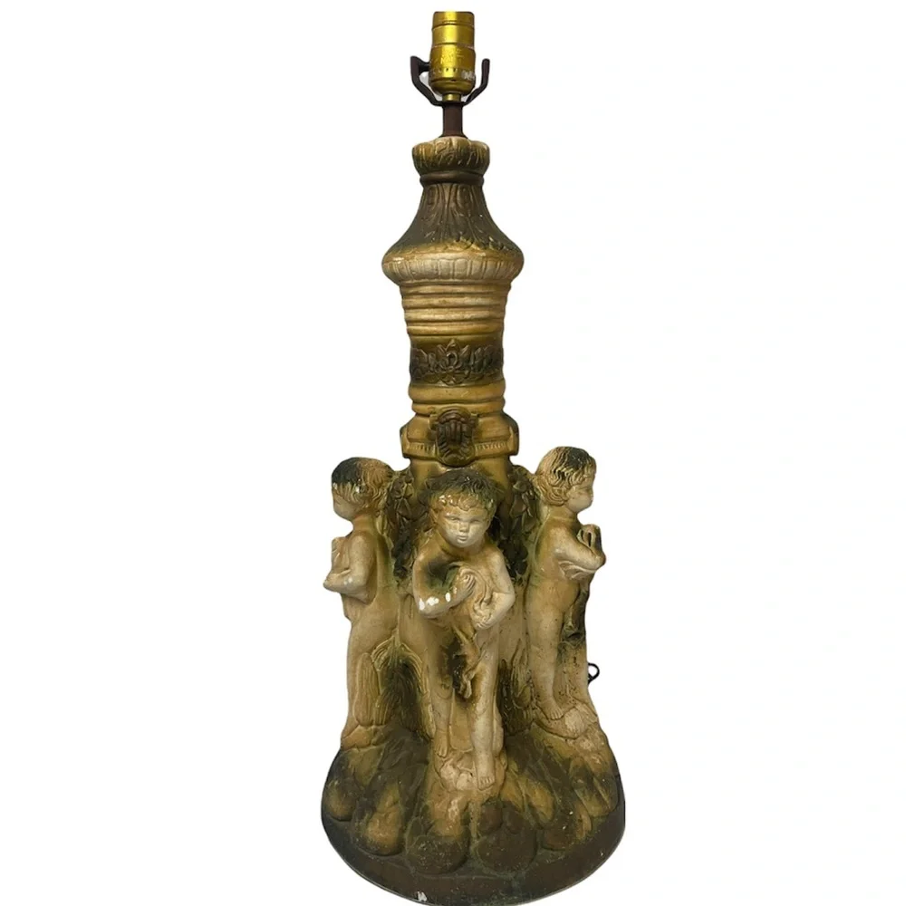 Antique Italian Sculpture Art Lamp Base Glorious Angel Cherubs Made in Italy - Picture 3 of 16